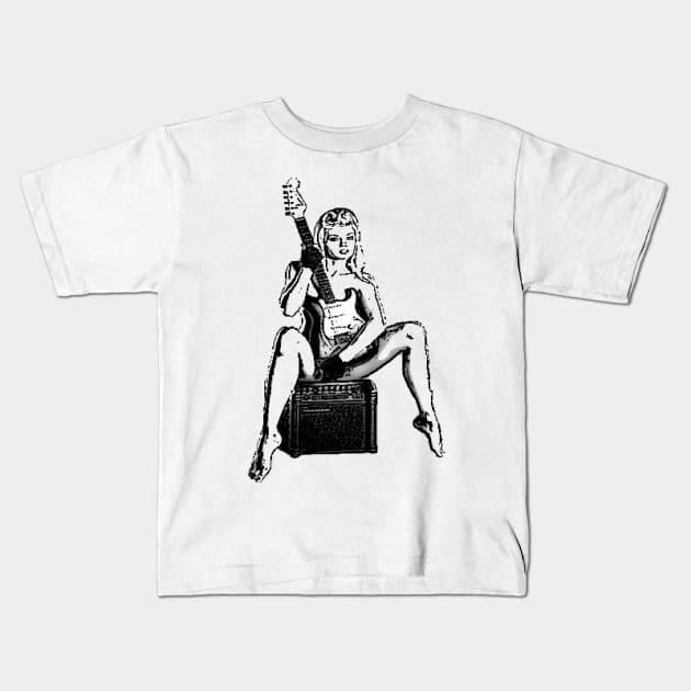 Guitar girl Kids T-Shirt by YellowLion